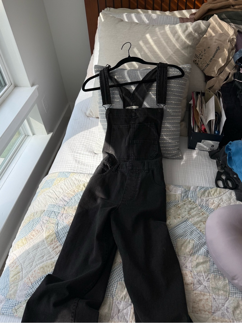 Free People We the Free Black Denim Overalls